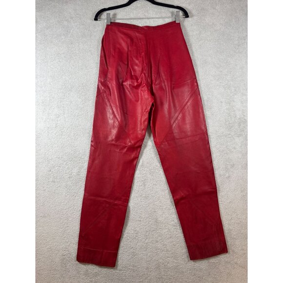 Vintage Polly Edwards By Tendances Red Genuine Leather Womens High-Waisted Pants - Picture 9 of 10